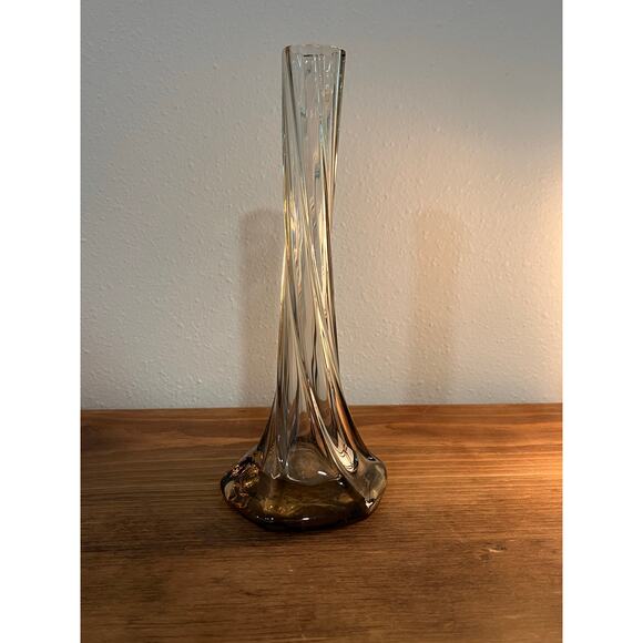 Vtg Sasaki Glass Gray Swirl Bud Vase 8” Handcrafted Japan Mid Century Modern - Picture 2 of 10